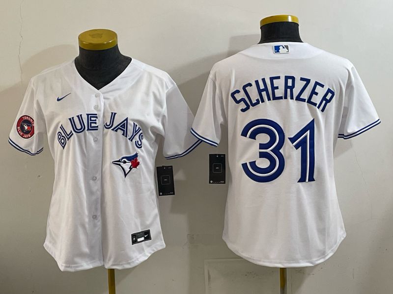 Women 2026 Nike Toronto Blue Jays #31 Scherzer White Game MLB Jersey 05
